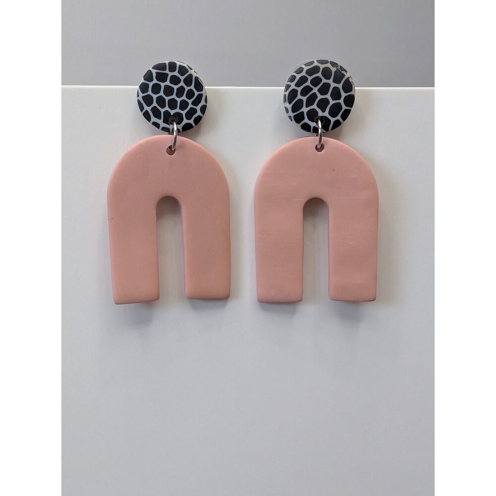 Matte Pink and Black/White Arched Earrings
